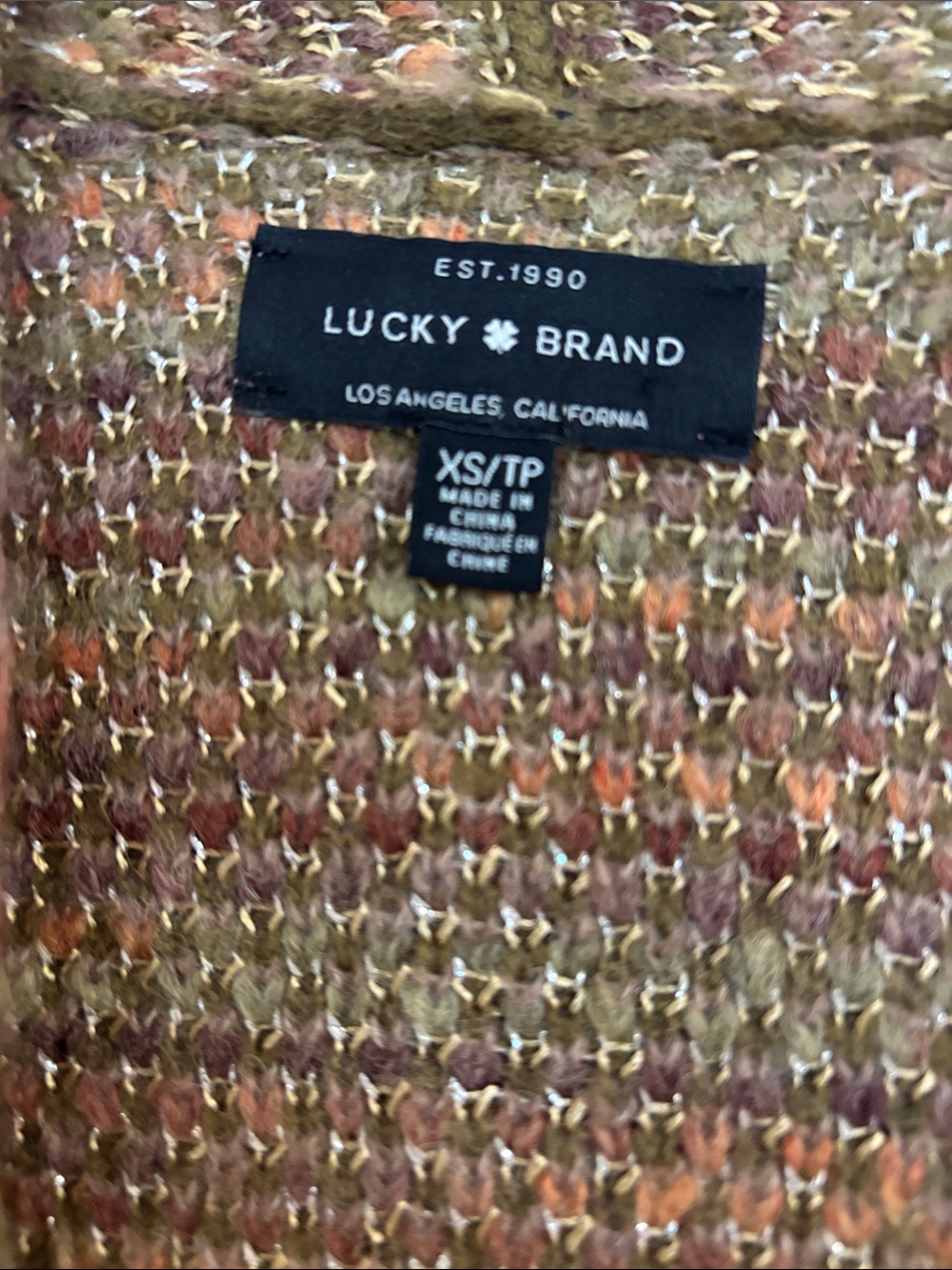 NWOT. Never worn. Lucky Brand Multicolor Olive Brown Open Cardigan - Picture 2 of 6